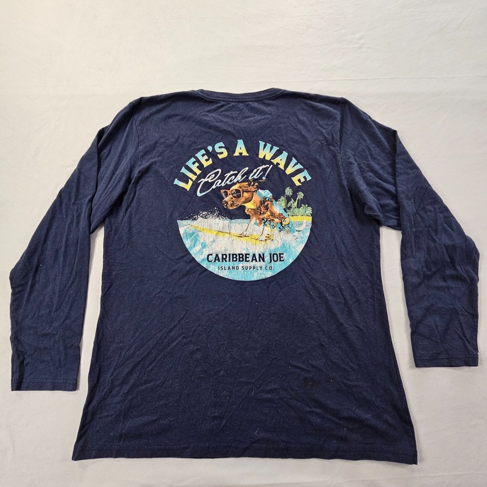 Caribbean Joe Island Supply Blue Long Sleeve Cotton T-Shirt Mens M